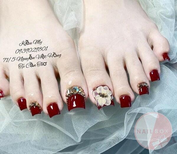 Bộ 24 móng chân giả màu đỏ đính đá kèm keo  Shopee Việt Nam
