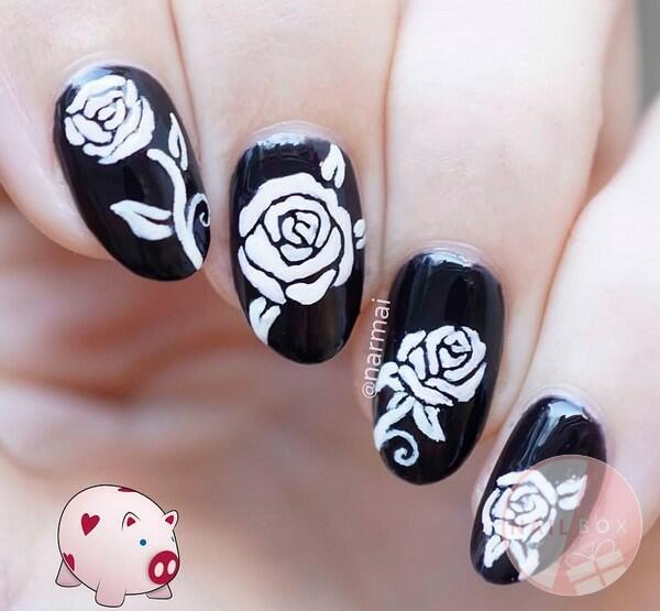 Cách Vẽ Mẫu móng Hoa hồng đen  Black roses   KellyPang Nail
